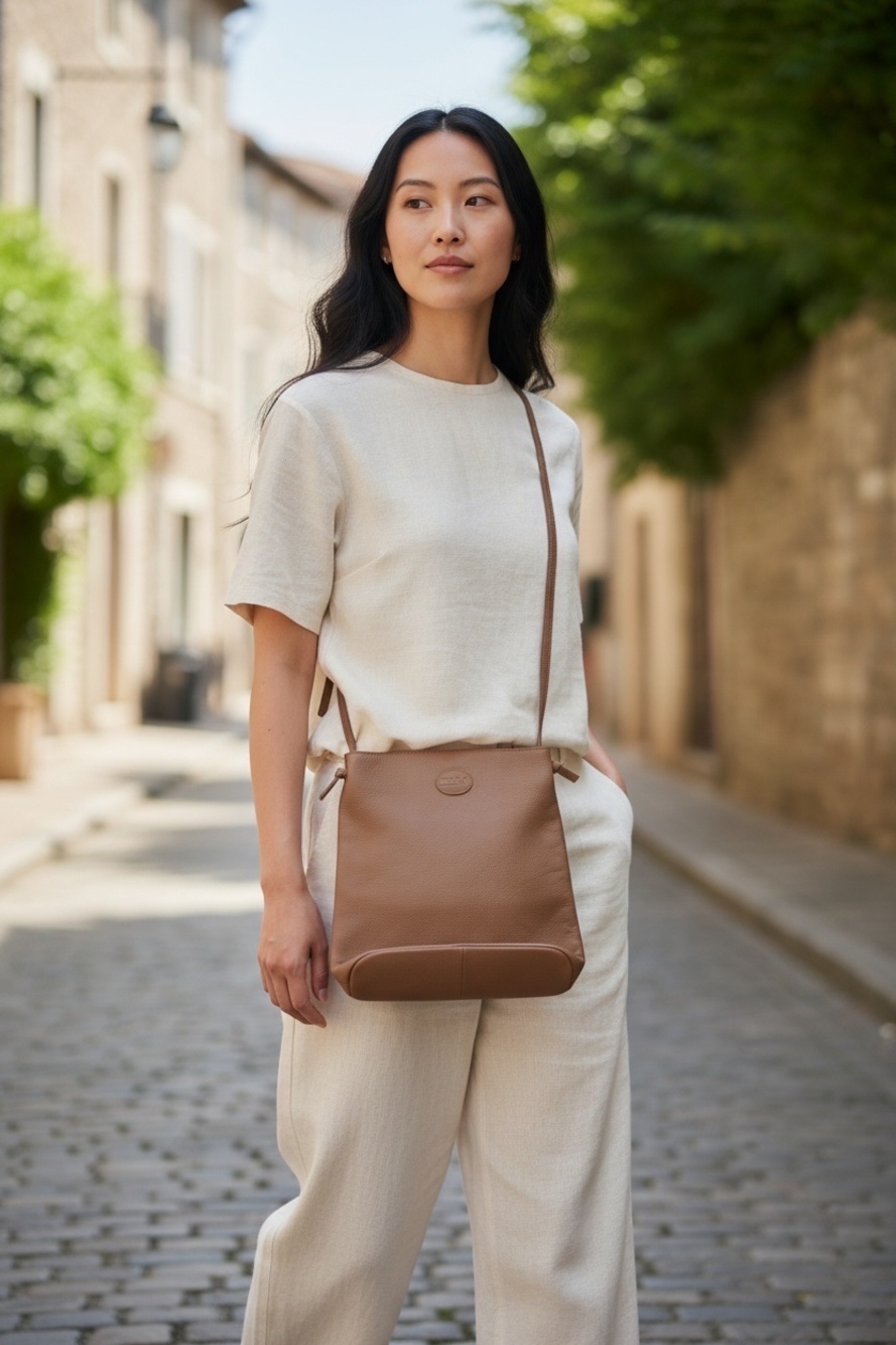 M.I.L.A. Brown Pebbled Leather Crossbody Saddle